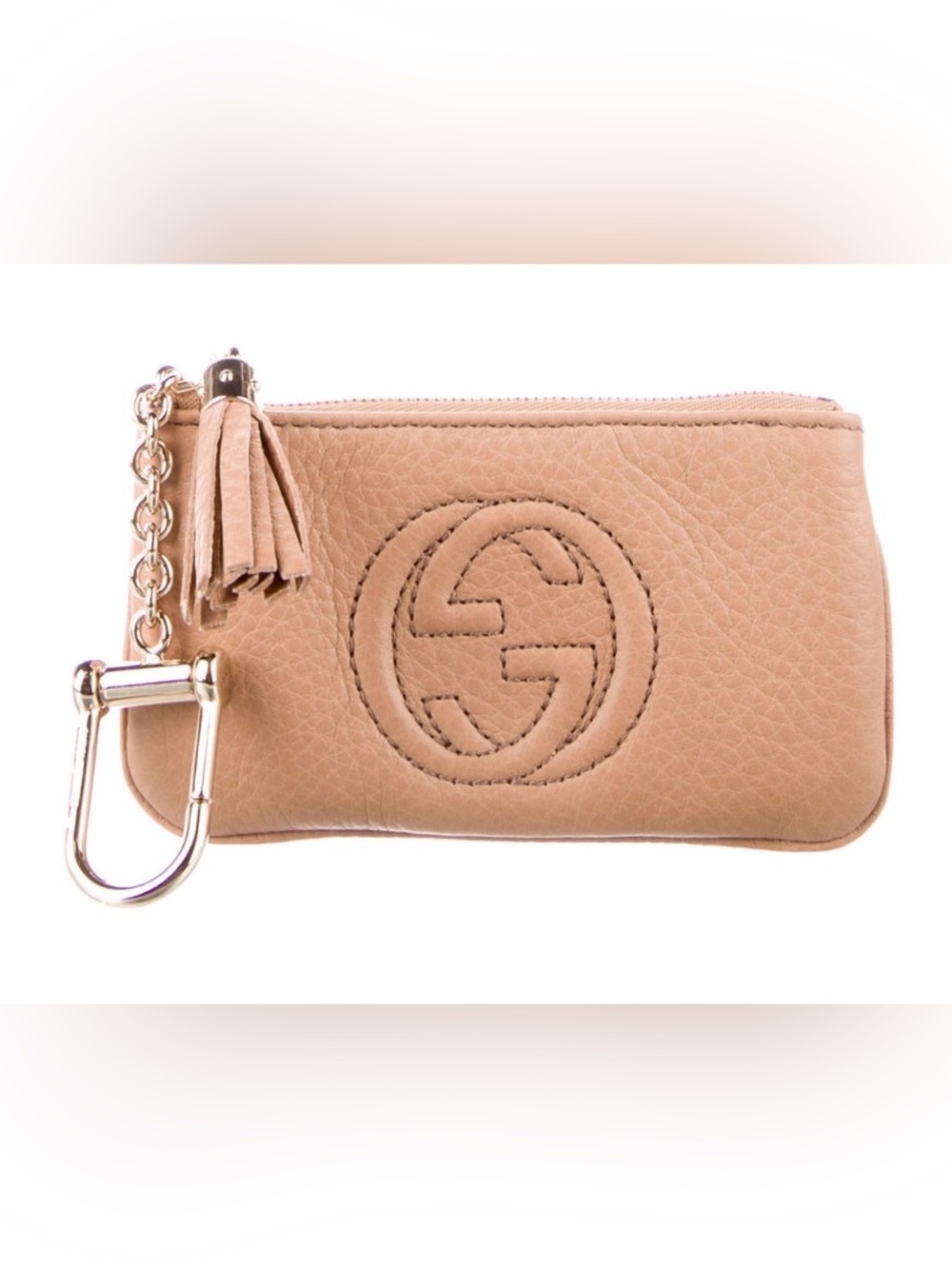 Gucci Tan Pebbled Leather Tassel Key Pouch